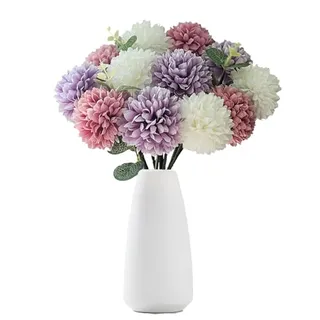 Photo of 15pcs Artificial Silk Mums, 3 Faux Eucalyptus Stems