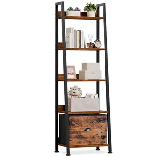 Photo of 5-Tier Ladder Shelf, Ladder Bookshelf with Removable Drawer,