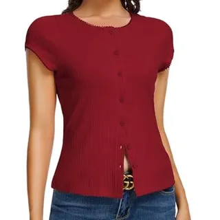 Photo of Crewneck Ribbed Knit Shirts Button Up Trendy