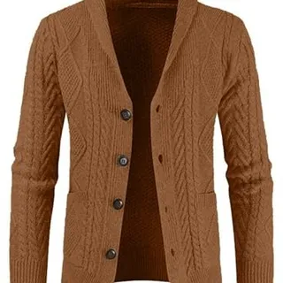 Photo of Men’s Wool Blend Shawl Collar Cable Knit Cardigan