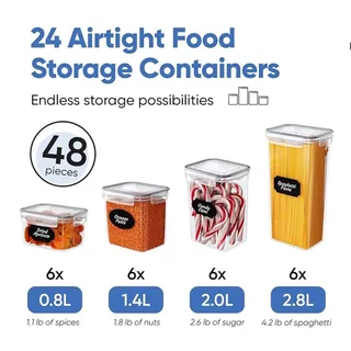 Photo of 24 pc. Airtight Storage Container Set ,BPA-Free, Lids, Labels, Marker & Spoon