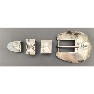 Photo of Vintage Navajo Bernice Bonney Sterling Silver 4pc Ranger Buckle Set Unmounted
