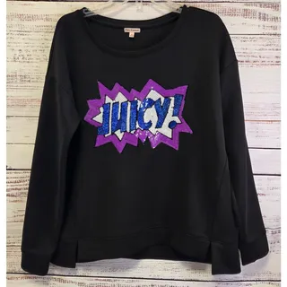 Photo of Juicy Couture XL Sequin Logo Sweatshirt Black NWT Graphic Pullover