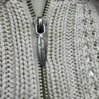 Photo of Harley-Davidson Full Zip Shawl Neck Sweater Cream Silver Sparkle Small