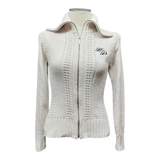 Photo of Harley-Davidson Full Zip Shawl Neck Sweater Cream Silver Sparkle Small