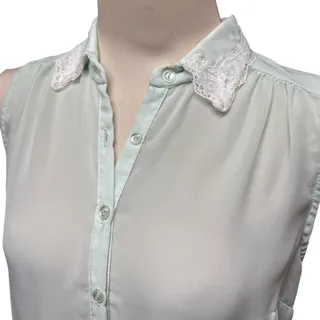 Photo of Daytrip Sleeveless Top Lace Collar Sheer Pastel Green Medium