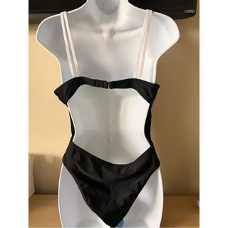 Photo of Cupshe Black Ruched Open Back One Piece Swimsuit Medium NWT
