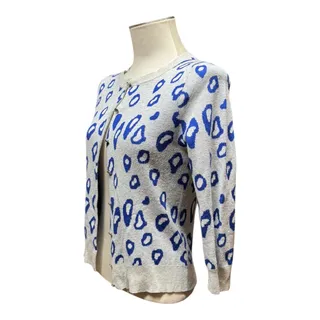Photo of Banana Republic Wool Blend Cardigan Sweater Gray Blue Leopard Cheetah Small