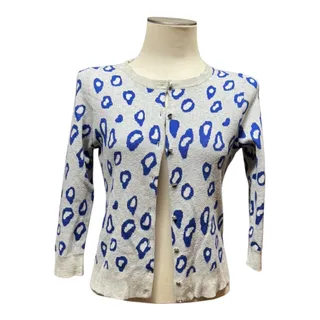 Photo of Banana Republic Wool Blend Cardigan Sweater Gray Blue Leopard Cheetah Small