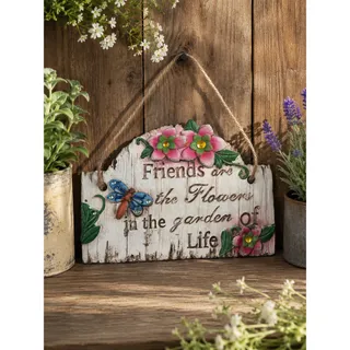 Photo of Friends Are the Flowers in the Garden of Life Floral Hanging Wall Plaque Decor 7" by 4.25"