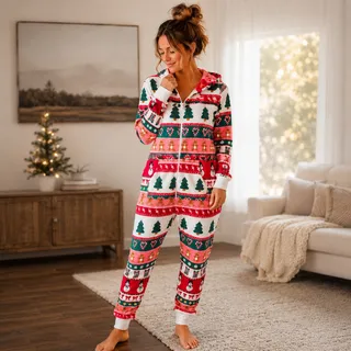 Photo of Forever 21 Women’s Small Christmas Holiday Fleece Hooded Onesie Pajamas