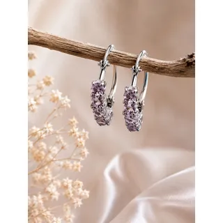 Photo of Silver Tone Pink Crystal Hoop Earrings Sparkly Rhinestone Statement Jewelry