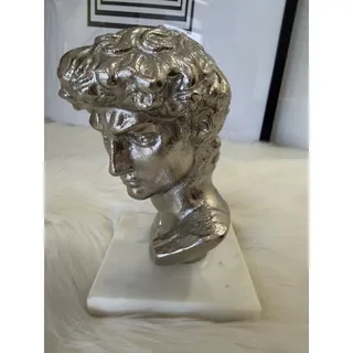 Photo of Decorative Silver David Bust Sculpture on Marble Home Art Accent New