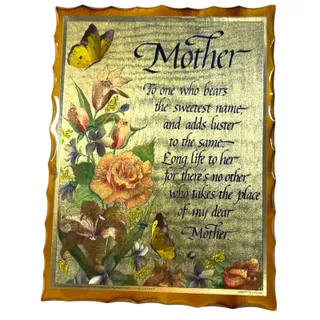 Photo of Vintage Mother Floral Wall Plaque Wood Gold Poem Hanging Decor