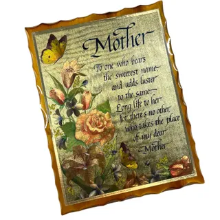 Photo of Vintage Mother Floral Wall Plaque Wood Gold Poem Hanging Decor