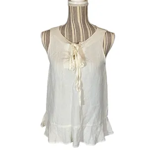 Photo of Ann Taylor Women’s White Lace Up Sleeveless Blouse Size SP Petite
