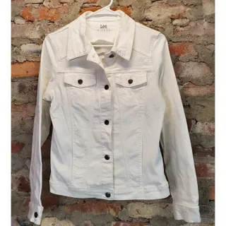 Photo of Lee Riders Womens White Denim Jean Jacket M Stretch Cotton Button Front Trucker
