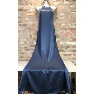 Photo of QIANZHIOU Womens Halter Maxi Dress Size M Navy Blue Satin Silky Open Back