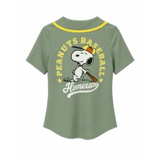 Photo of Hybrid Peanuts Snoopy Baseball Jersey Top woman’s XS Green/Yellow Button Front