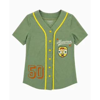 Photo of Hybrid Peanuts Snoopy Baseball Jersey Top woman’s XS Green/Yellow Button Front