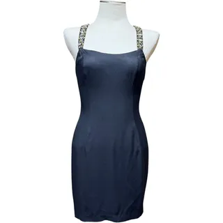 Photo of Jessica McClintock Gunne Sax Jeweled Criss Cross Mini Dress Black Gold Rhinestone 7/8