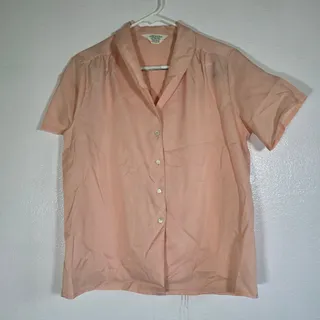 Photo of Sears Vintage Peach Short Sleeve Button Front Blouse Women Size 14