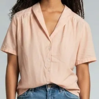 Photo of Sears Vintage Peach Short Sleeve Button Front Blouse Women Size 14