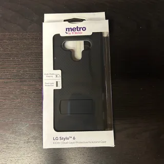 Photo of New Metro by T-Mobile LG Stylo 6 Kick+ Dual-Layer Kickstand Phone Case Black