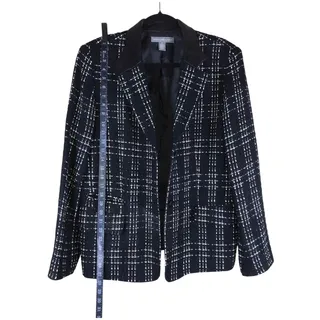 Photo of Vintage 90s Josephine Chaus Blazer Women’s 14 Black White Plaid Wool Office