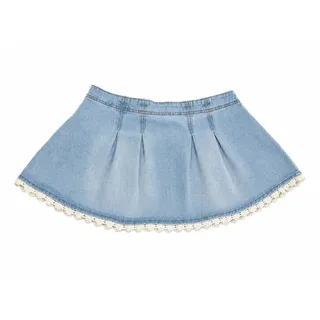 Photo of Celebrity Pink Blue Denim Pleated Mini Skirt Lace Trim Button Closure Size L