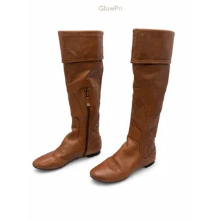 Photo of Rosegold Women’s Brown Leather Knee High Riding Boots Side Zip US 6.5 EU37