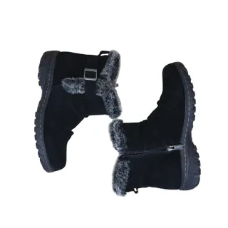 Photo of Khombu Lindsey Winter Boots Women’s 7M Black Leather Faux Fur Lined Side Zip
