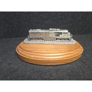 Photo of Vintage Pewter CP Rail 9000 Diesel Locomotive Train Sculpture Wood Base...