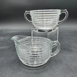 Photo of Vintage Cream and Sugar "Manhattan" by Anchor Hocking Pressed Glass