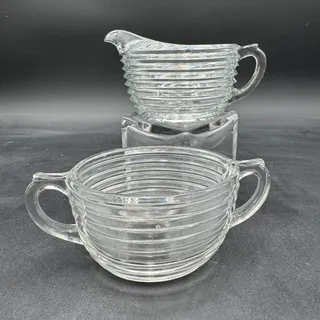 Photo of Vintage Cream and Sugar "Manhattan" by Anchor Hocking Pressed Glass
