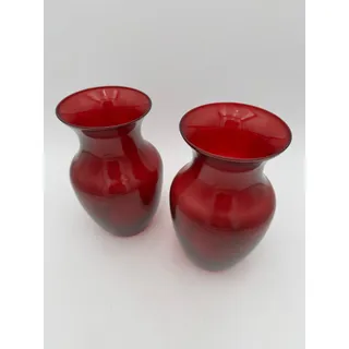 Photo of Set of 2 Vintage Royal Ruby Flared Vase by Libbey 8" Set of 2