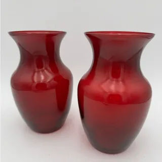 Photo of Set of 2 Vintage Royal Ruby Flared Vase by Libbey 8" Set of 2