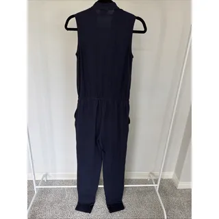 Photo of Theory Nane Jumpsuit XS Navy Pima Cotton Modal Sleeveless V Neck