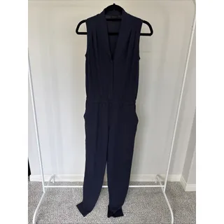 Photo of Theory Nane Jumpsuit XS Navy Pima Cotton Modal Sleeveless V Neck