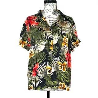 Photo of White Stag (L) Vintage Short Sleeve Tropical Floral Palm Leaf Button‑Up Shirt