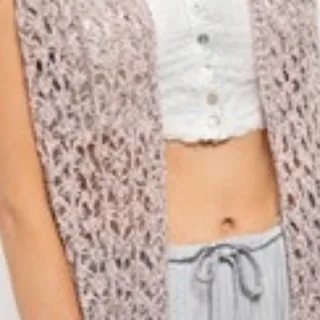 Photo of Two-Tone Open Weave Cardigan Vest – Pinky Peach & Grey, Small
