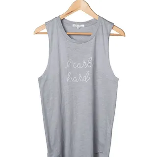 Photo of "I Carb Hard" Embroidered Sleeveless Tank Top – Gray, Medium