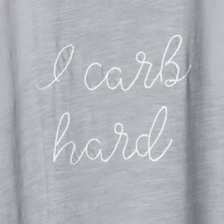 Photo of "I Carb Hard" Embroidered Sleeveless Tank Top – Gray, Medium