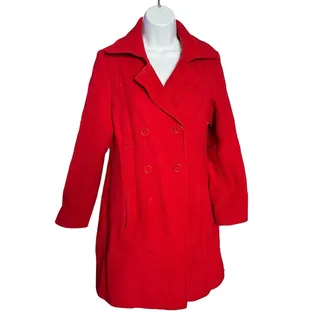 Photo of Old Navy crimson red wool double breasted collared long peacoat jacket Small