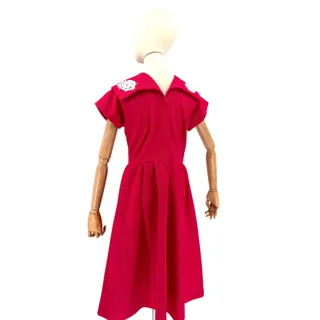 Photo of Vintage 70s Pink Textured Floral Appliqué Day Dress