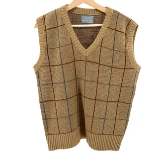 Photo of Vintage 80s Le Tigre Tan Plaid Prep V-Neck Sweater Vest