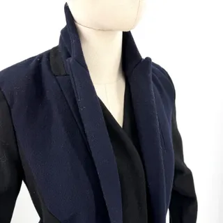 Photo of Marchesa Voyage Black Navy Blue Wool Blend Snap Overcoat Jacket