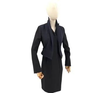 Photo of Marchesa Voyage Black Navy Blue Wool Blend Snap Overcoat Jacket