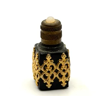 Photo of Vintage 1900s Black Gold Onyx Glass Filigree Miniature Perfume Bottle