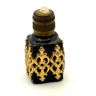 Photo of Vintage 1900s Black Gold Onyx Glass Filigree Miniature Perfume Bottle